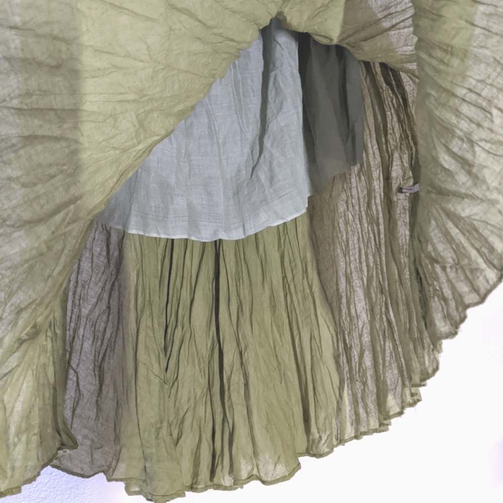 Sold🔴NWOT avocado green crochet waist crinkle midi skirt - Picture 7 of 9